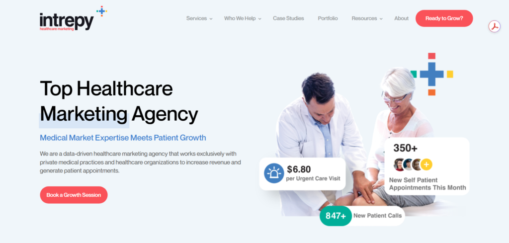 Intrepy Healthcare marketing's homepage